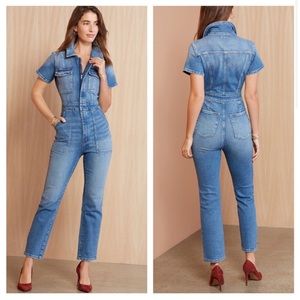 GOOD AMERICAN Fit For Success The Utility Denim Jumpsuit Size 5 Blue Light Wash